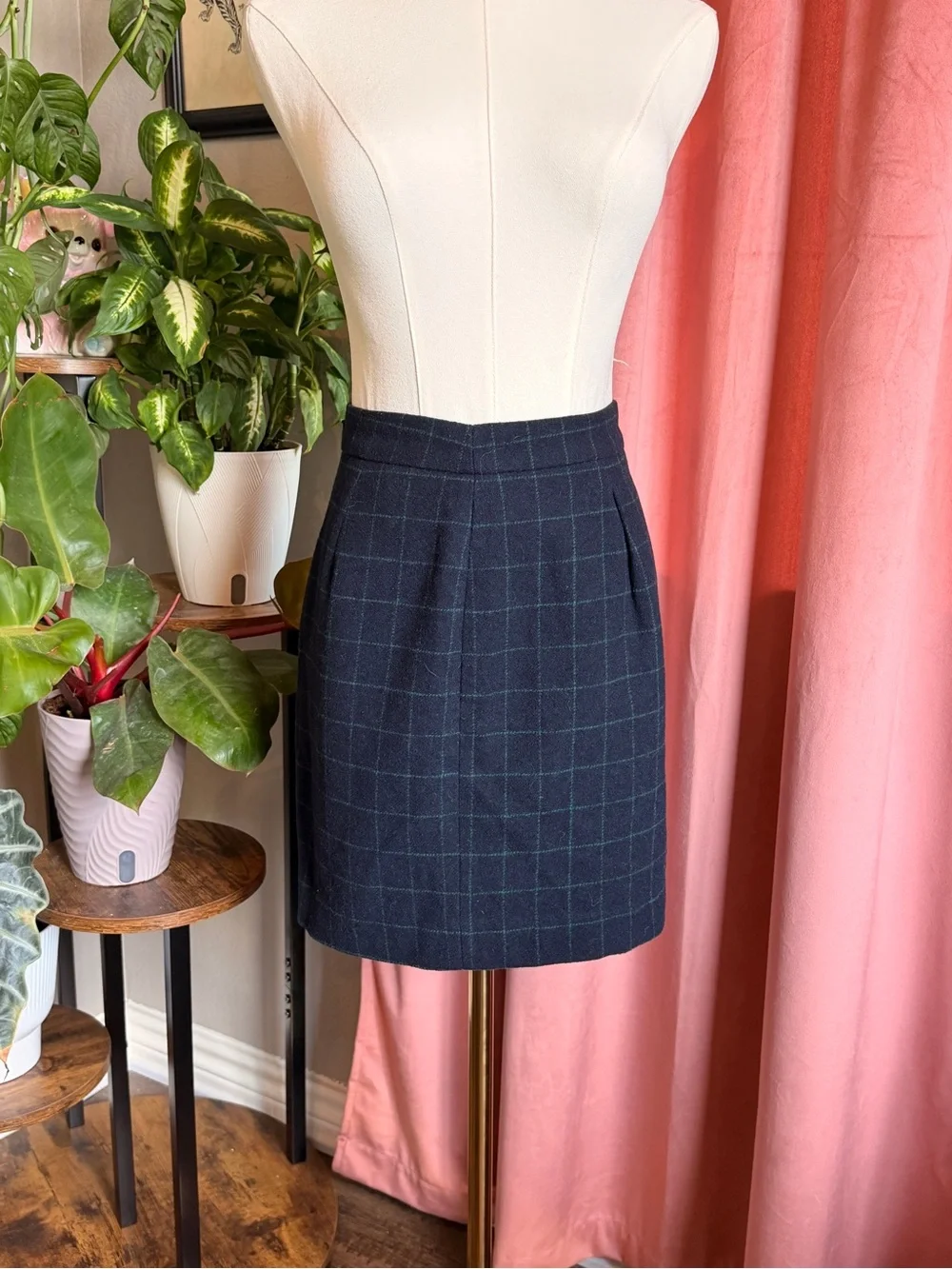 J. Crew Navy Mini Skirt with Green Windowpane